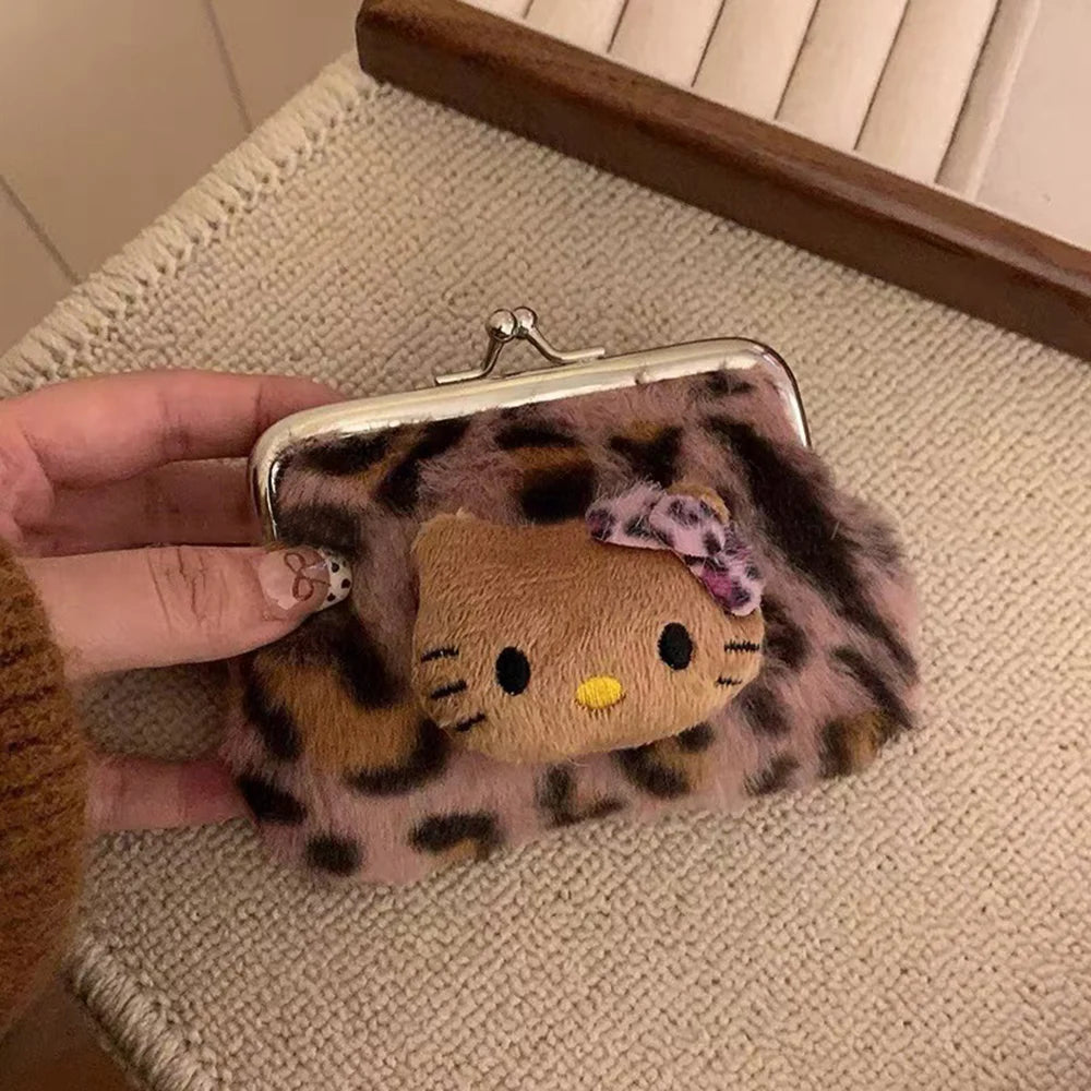 Tanned Hello Kitty Mini Leopard Purse – Plush Charm Accessory