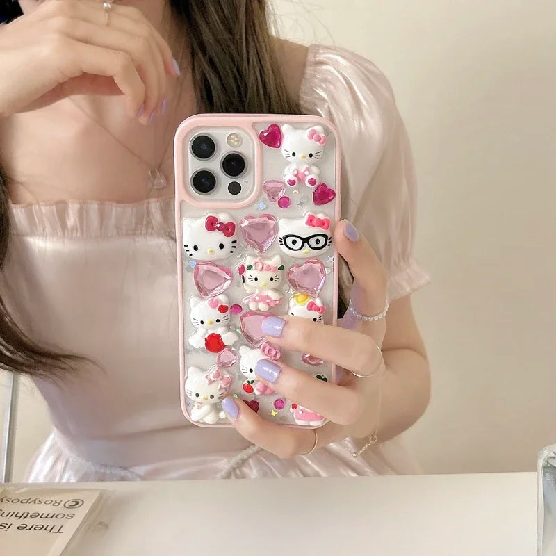 Transparent Phone Case with 3D Hello Kitty | Diamond Embellishments