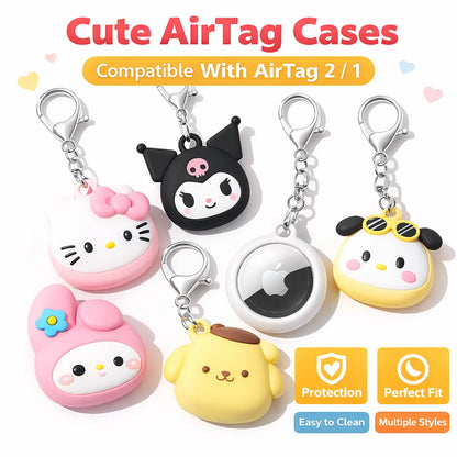 Trendy Cute AirTag Cover – Cartoon Silicone Key Ring Protector