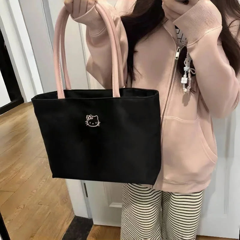 Trendy Hello Kitty Black Shoulder Bag – Embroidered & Roomy