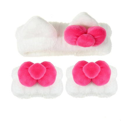 White & Pink Plush Hair Set with Kitty Cat Ear Headband