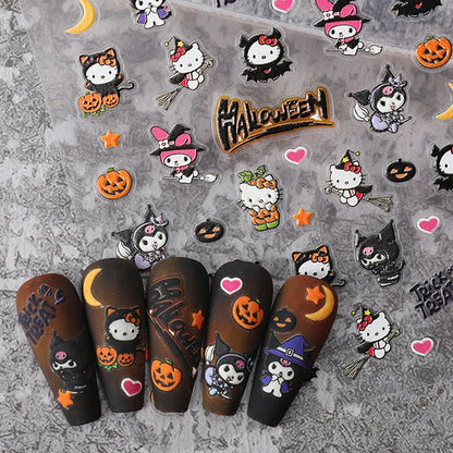 Sanrio 5D Halloween Pumpkin Relief Nail Art Stickers for DIY Decoration