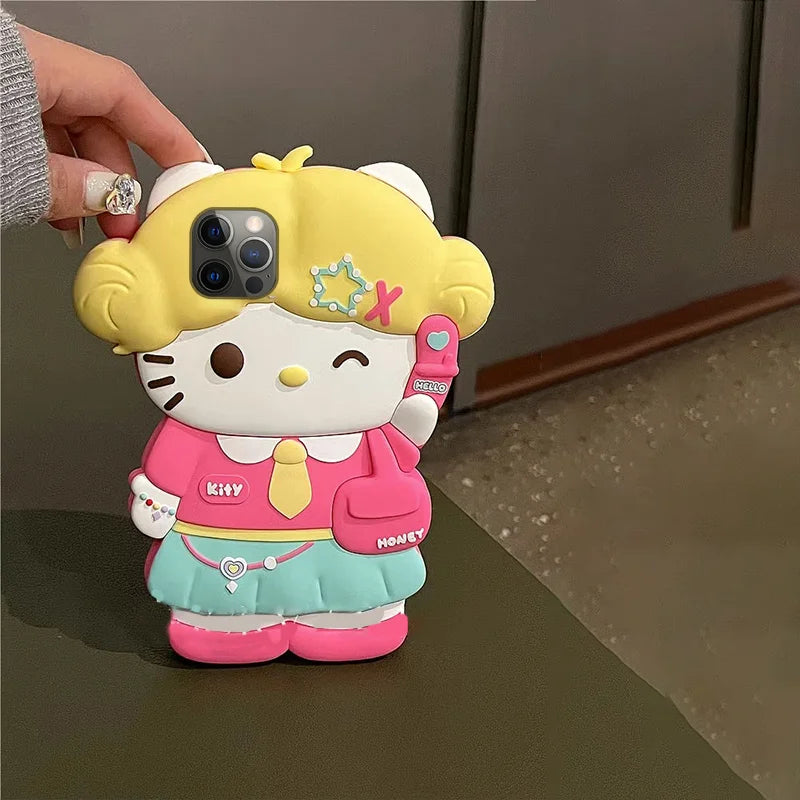 Hello Kitty 3D Phone Case Featuring School Uniform Dress: Cute Student Style