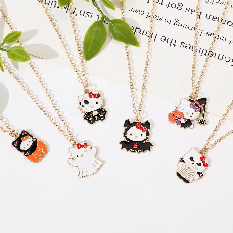 Halloween-Themed Hello Kitty Pendant | Includes Chain for Spooky Style