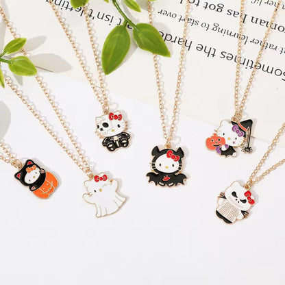 Halloween-Themed Hello Kitty Pendant | Includes Chain for Spooky Style