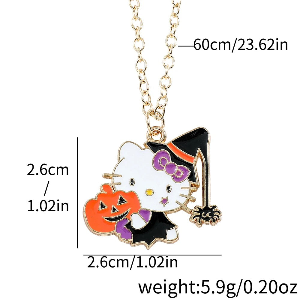 Halloween-Themed Hello Kitty Pendant | Includes Chain for Spooky Style