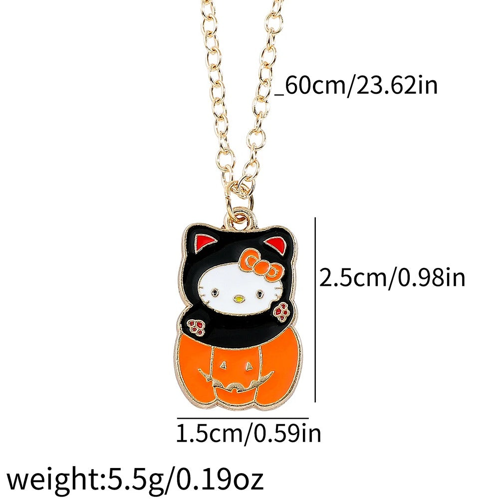 Halloween-Themed Hello Kitty Pendant | Includes Chain for Spooky Style