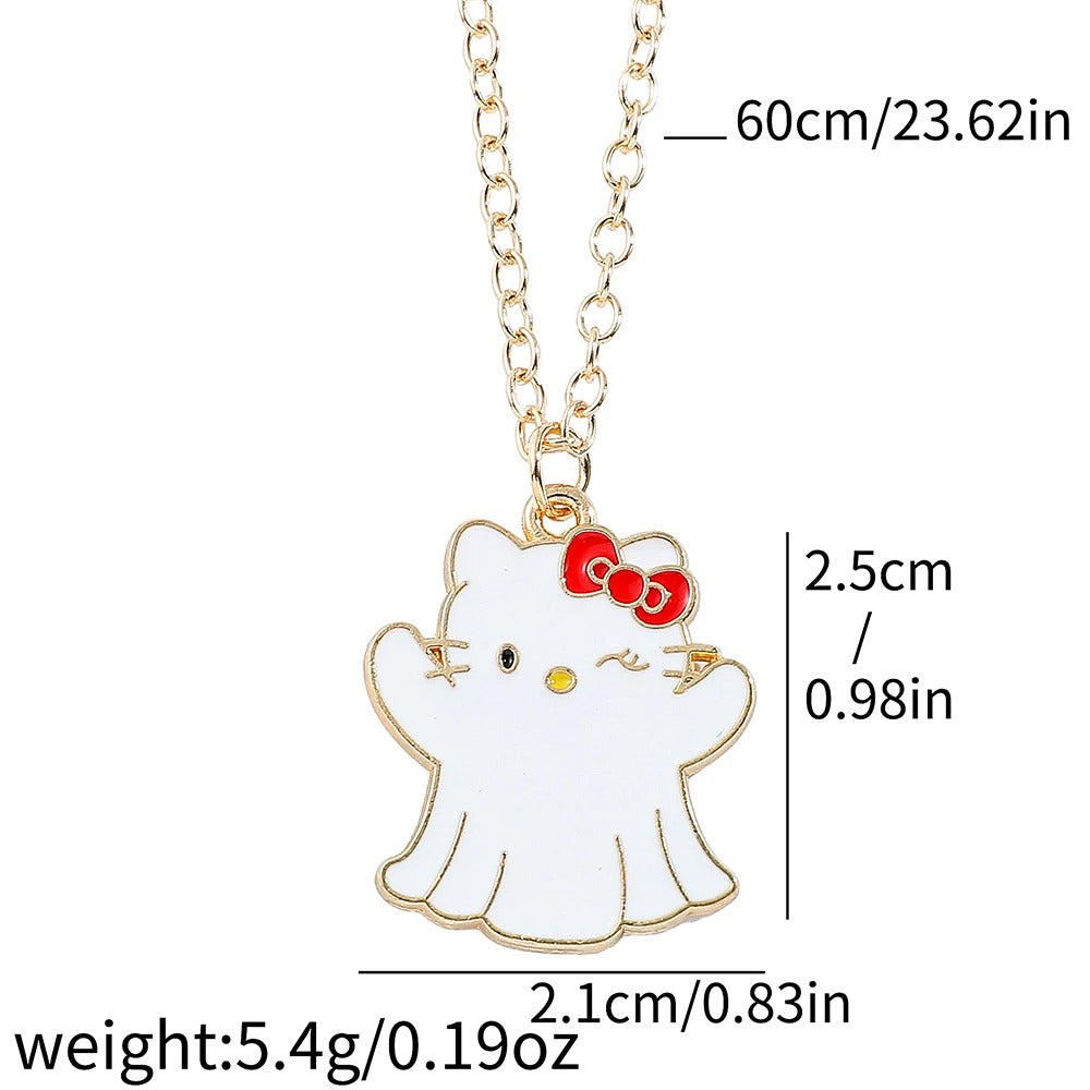 Halloween-Themed Hello Kitty Pendant | Includes Chain for Spooky Style