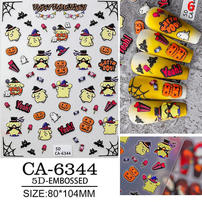 Sanrio Pompompurin 5D Halloween Pumpkin Relief Nail Stickers